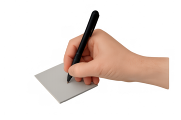 Hand writing on blank paper with a pen, signing document, taking notes, creating content, transparent background