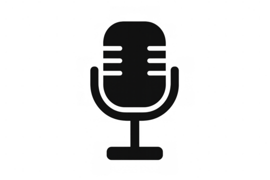 Black microphone icon symbolizing recording, broadcasting, podcasting, voice messaging, and audio communication - Powered by Adobe