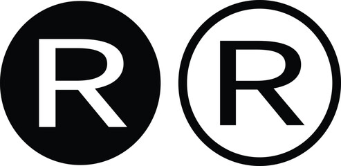 Set of trademark r circle icon set, Registered trademark symbol, line art vector illustration.
