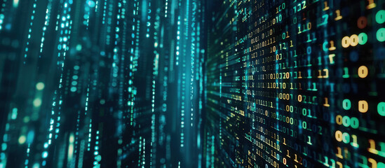 Digital Rain of Information: A visualization of a data stream cascades, highlighting the intricate interconnectedness of modern technology and information. 