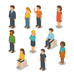 Isometric people icon. Different people isometric icon. 