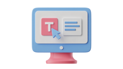 Modern computer interface with cursor selecting text option on screen, representing digital content creation and online communication