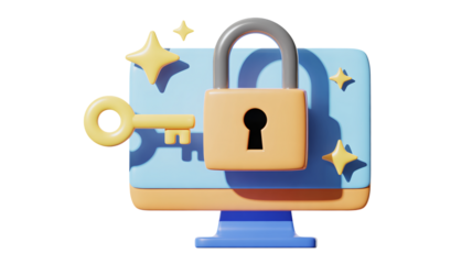 Unlock digital security and data protection with a key and padlock on a computer screen, symbolizing access and safety.