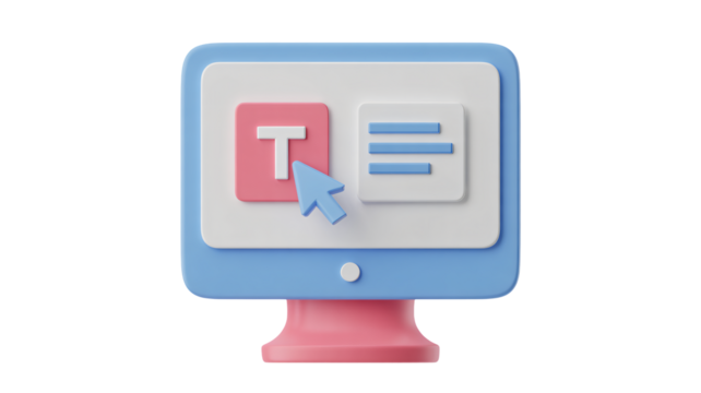 Modern computer interface with cursor selecting text option on screen, representing digital content creation and online communication