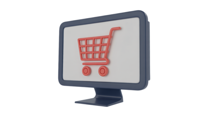 Online shopping concept with shopping cart symbol on computer screen, representing e-commerce and digital retail opportunities