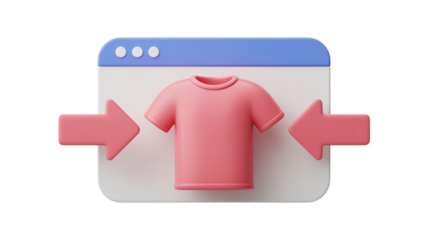 Online shopping concept with trendy pink t-shirt and arrows within a website interface, perfect for e-commerce promotions and fashion sales