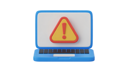 Alerting laptop with warning sign indicating system error or critical issue, ready for tech solutions and digital safety