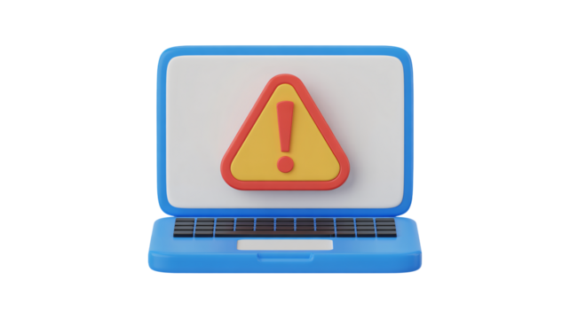 Alerting laptop with warning sign indicating system error or critical issue, ready for tech solutions and digital safety