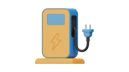 Modern electric vehicle charging station with lightning bolt symbol, representing sustainable energy and future transportation