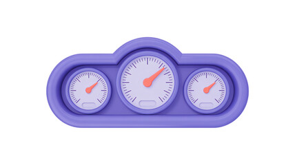 Modern dashboard gauges in vibrant purple and orange, perfect for illustrating speed, performance, and monitoring various metrics