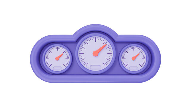 Modern dashboard gauges in vibrant purple and orange, perfect for illustrating speed, performance, and monitoring various metrics
