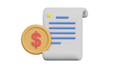 Financial document icon featuring a gold coin with a dollar sign next to a stylized bill, perfect for accounting and economic concepts