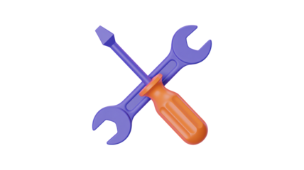 Professional 3D rendering of a wrench and screwdriver, symbolizing repair, construction, and DIY projects
