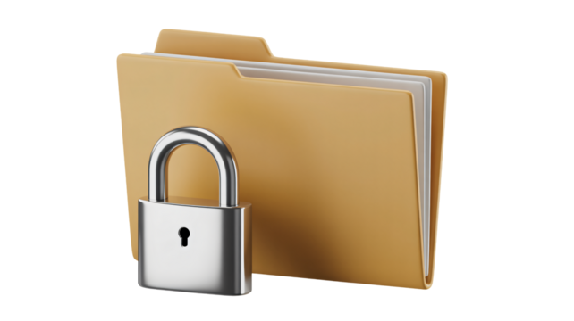Secure your confidential documents with this robust padlock protecting important files within a professional folder, ensuring ultimate data privacy and access control for businesses.