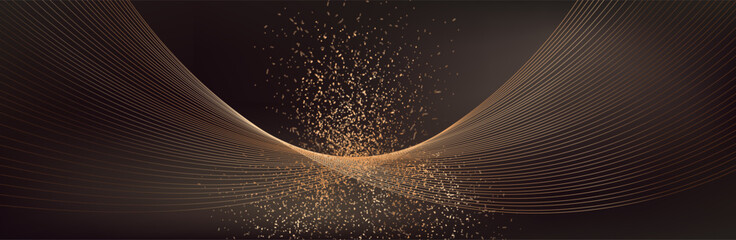 Gold abstract waves background. Golden curve lines vector illustration isolated on black Luxury glitter shiny swirl pattern. Elegant modern fashion design element.