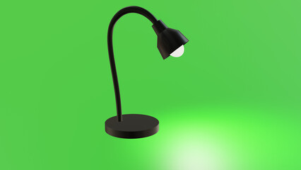 Realistic Black Desk Lamp on Green Background