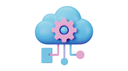 Modern cloud computing concept with gears and network connections symbolizing digital transformation and data management solutions