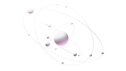 An abstract model of an atom or stellar system with a central object (the nucleus of an atom/star) and secondary objects (electrons/planets) with orbits. A model of a planet with satellites and orbits © Alexander Sulghin