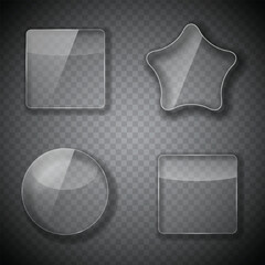 Transparent geometric shapes circle square triangle star realistic rendering glass objects vector