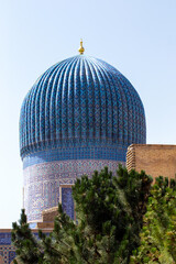 Samarkand, Uzbekistan - May 21, 2023: View of the Timurid Tomb Mausoleum of Amir Temur (Gur-Emir) in Samarkand, Uzbekistan