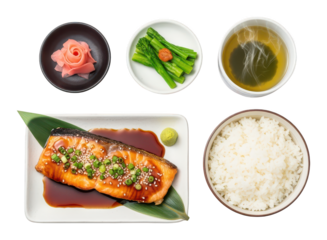 Japanese Salmon Set Meal on White Background