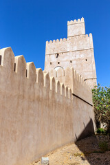 Al Kamil Wal Wafi, Oman - May 25, 2023: Al Kamil Old Castle, lies in the Al Kamil neighborhood in the town of Al Kamil Wal Wafi, in the Ash Sharqiyah South Governorate in Oman