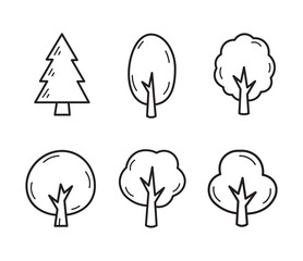 Illustration of various tree shapes isolated on white background for design