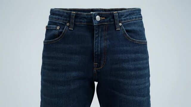 Minimalist Denim Empty Pockets Ascending Shot in Bright Studio with Soft Lighting