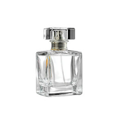 Elegant clear glass perfume bottle with ornate stopper isolated for beauty and fragrance product photography