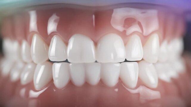 Gleaming White Dentures A Slow Dramatic Close Up with Soft Blur