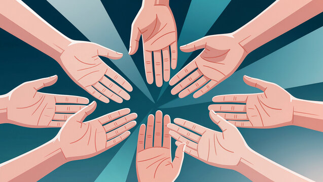 Collaborative hands reaching out in a community network scene