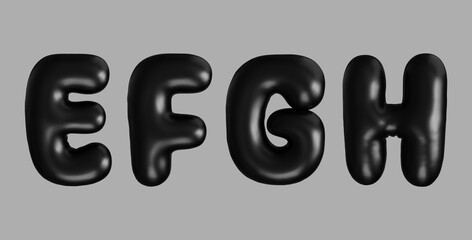 3D Black Alphabet Letters E to H