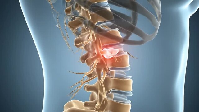 Human Spine with Herniated Disc Illustrating Chronic Back Pain and Nerve Compression