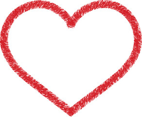 Hand drawn grunge heart shape with rough red texture on a transparent background