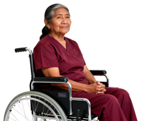 Thoughtful Indigenous Senior Woman in Wheelchair on White