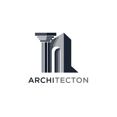 Modern architectural company logo design featuring a column and archway, ideal for branding, construction, and real estate businesses with timeless elegance