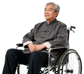 Thoughtful Senior Man in Wheelchair, Isolated on White