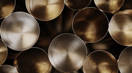Close-up of a group of circular objects that appear to be made of metal or a similar material. the objects are arranged in a scattered manner, with some overlapping each other.