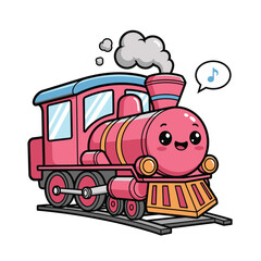 Cute cartoon train vector illustration kawaii style design element for childrens content isolated on white background