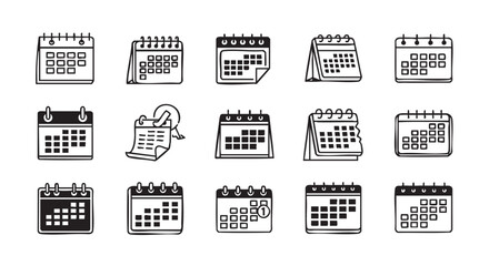 Calendar doodle icons set vector illustration planning and organization concept