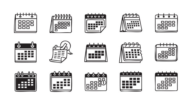 Calendar doodle icons set vector illustration planning and organization concept