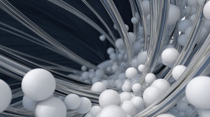 Close-up of a group of white spheres that appear to be floating in the air. the spheres are of different sizes and shapes, and they are arranged in a circular pattern.