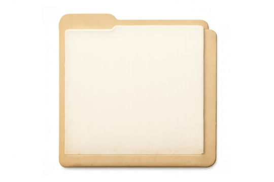 Vintage file folder with blank old paper, concept of archive, document storage, and information management