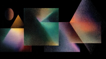 Abstract digital art piece with a black background. it consists of three triangular shapes arranged in a diagonal line.