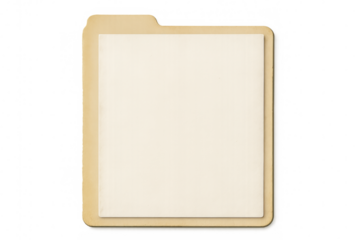 Manila file folder with blank paper document on transparent background, organizing office information