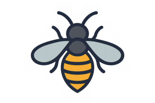 Honey bee mascot icon illustration, pollinator insect cartoon character symbol, buzzing cute animal drawing