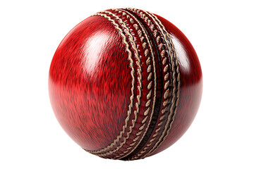Detailed Close-Up of a Traditional Red Leather Cricket Ball with Prominent Stitching