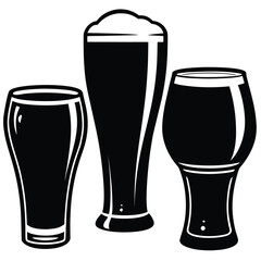 Three Beer Glasses Black and White Vector Icon Set.