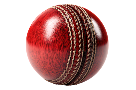 Detailed Close-Up of a Traditional Red Leather Cricket Ball with Prominent Stitching