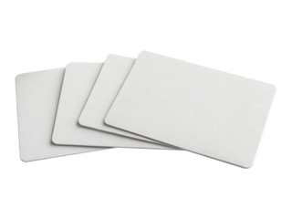 Four blank white business cards isolated on transparent background, perfect for showcasing your brand or design with a clean and professional aesthetic